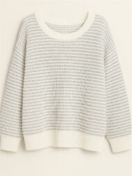 Comfy Autumn Elegant Contrast Color Striped Sabrina Collar Sweaters - Image 3