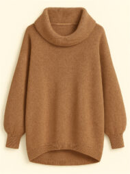 Casual Solid Color Turtleneck Kangaroo Pocket Lantern Sleeve Sweaters for Women - Image 5