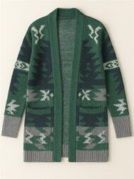 Women's Holiday Style Printed Long Sleeve Cardigan Sweaters - Image 2