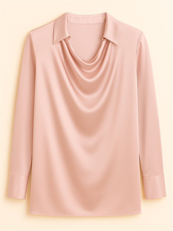 e06aa3212bd3455cf31e0bc78596ef99 Ladies' Elegant Simple Solid Color Lapel Long Sleeve Blouses - Image 1