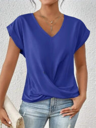 Women's Summer V Neck Simple Solid Color Short Sleeve T-Shirts - Image 10