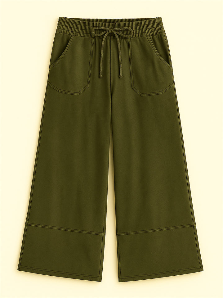 e2790c0593e5d1967fcda78807d0d5b6 Women's Distressed Solid Color Pockets Elastic Waist Wide Leg Pants - Image 1
