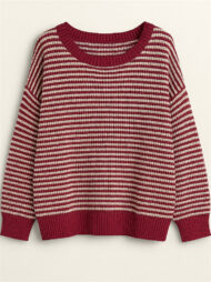 Comfy Autumn Elegant Contrast Color Striped Sabrina Collar Sweaters - Image 4