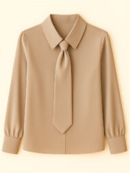 Ladies' Elegant Simple Solid Color Lapel Tie Long Sleeve Blouses - Image 3