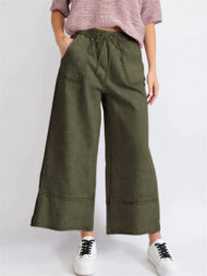 Women's Distressed Solid Color Pockets Elastic Waist Wide Leg Pants - Image 6