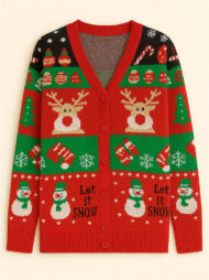 Women's Autumn Snowman Elk V Neck Long Sleeve Cardigan Christmas Sweaters - Image 2