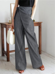 Ladies' Elegant Trendy Striped Lace Up High Waist Straight Pants - Image 4