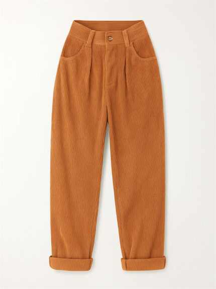 Women's Simple Solid Color High Waist Corduroy Pants