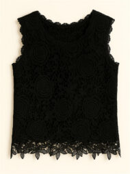 Summer Solid Color Lace Jacquard Sleeveless Tank Shirts - Image 3