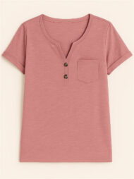 Women's Summer Casual V Neck Buttons Pullover Short Sleeve Shirts - Image 3