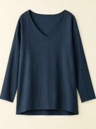 Women's Casual Distressed Solid Color Drop Shoulder V Neck Shirts - Image 3