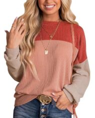 Women's Crewneck Color Block Ribbed Tops - Image 6