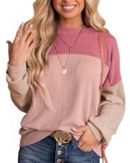 Women's Crewneck Color Block Ribbed Tops - Image 7
