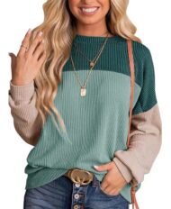 Women's Crewneck Color Block Ribbed Tops - Image 8