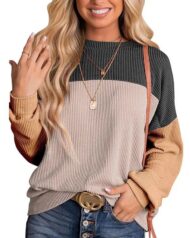 Women's Crewneck Color Block Ribbed Tops - Image 9