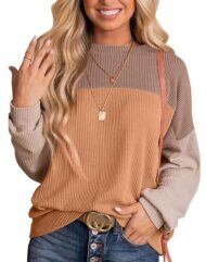 Women's Crewneck Color Block Ribbed Tops - Image 10
