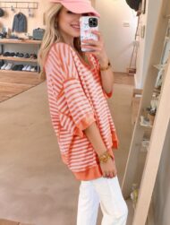 Women's Oversized Striped Color Block Half Sleeve Tops - Image 4